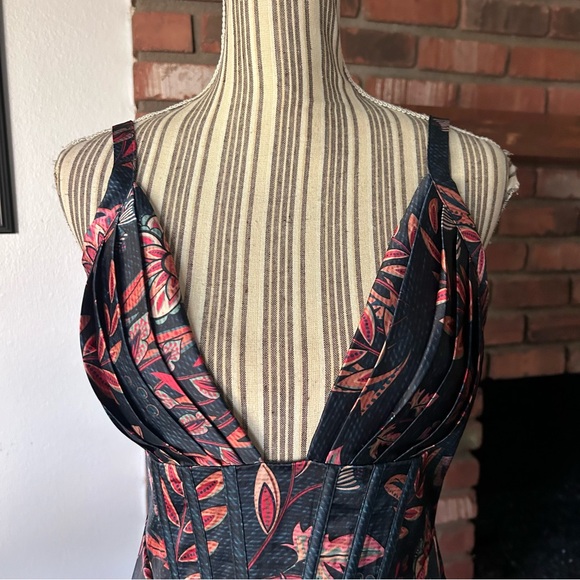 Averie Halley Draped Midi Dress in Flowery Print Cobalt Blue Sz XS - Picture 5 of 10